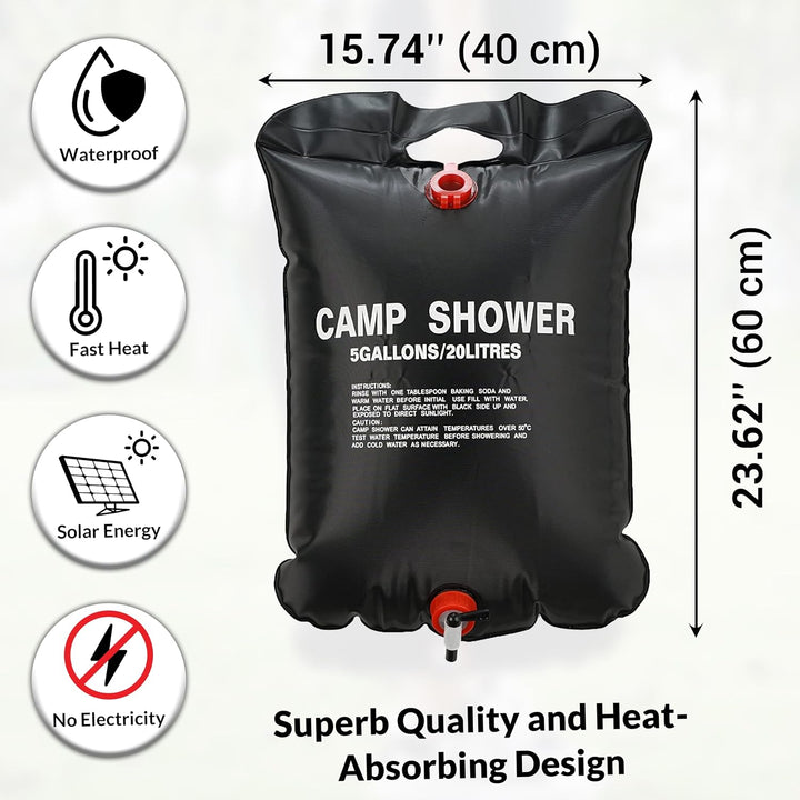 ARSUK Solardusche Camping 20L, Outdoor Warmwasser Aufhängen Duschsack Mit 45 °C Abnehmbarem Schlauch