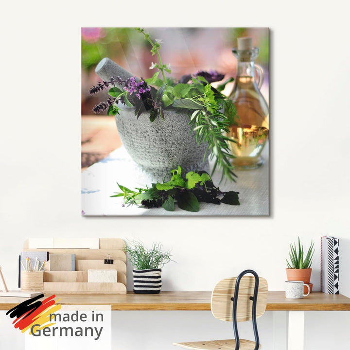 ARTland Glasbilder Wandbild Glas Bild einteilig 40x40 cm Quadratisch Stillleben Kräuter Gewürze Mörs