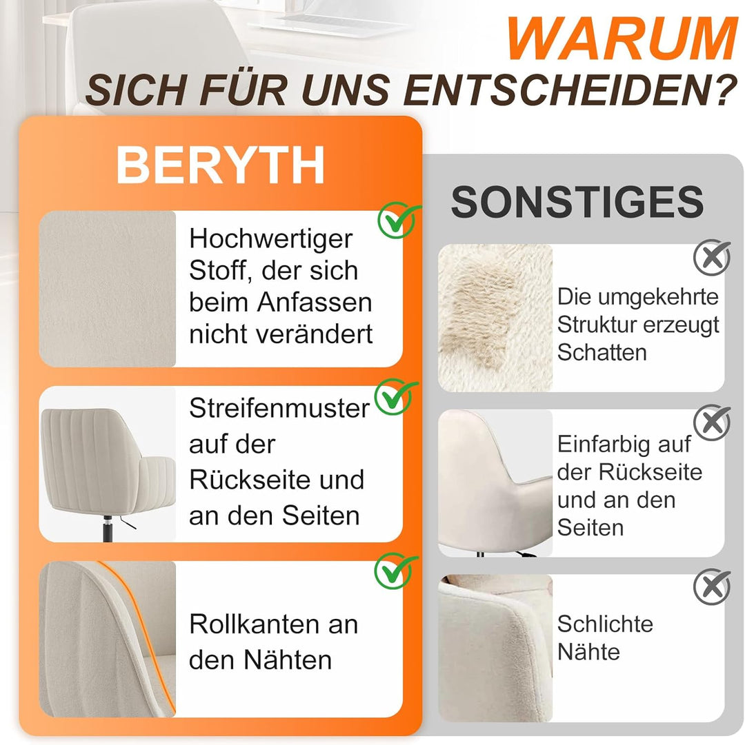 Schreibtischstuhl Bürostuhl Homeoffice bis 136kg Drehstuhl Samt Schminkstuhl mit Armlehnen Rollen Er