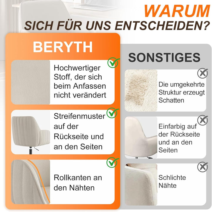 Schreibtischstuhl Bürostuhl Homeoffice bis 136kg Drehstuhl Samt Schminkstuhl mit Armlehnen Rollen Er