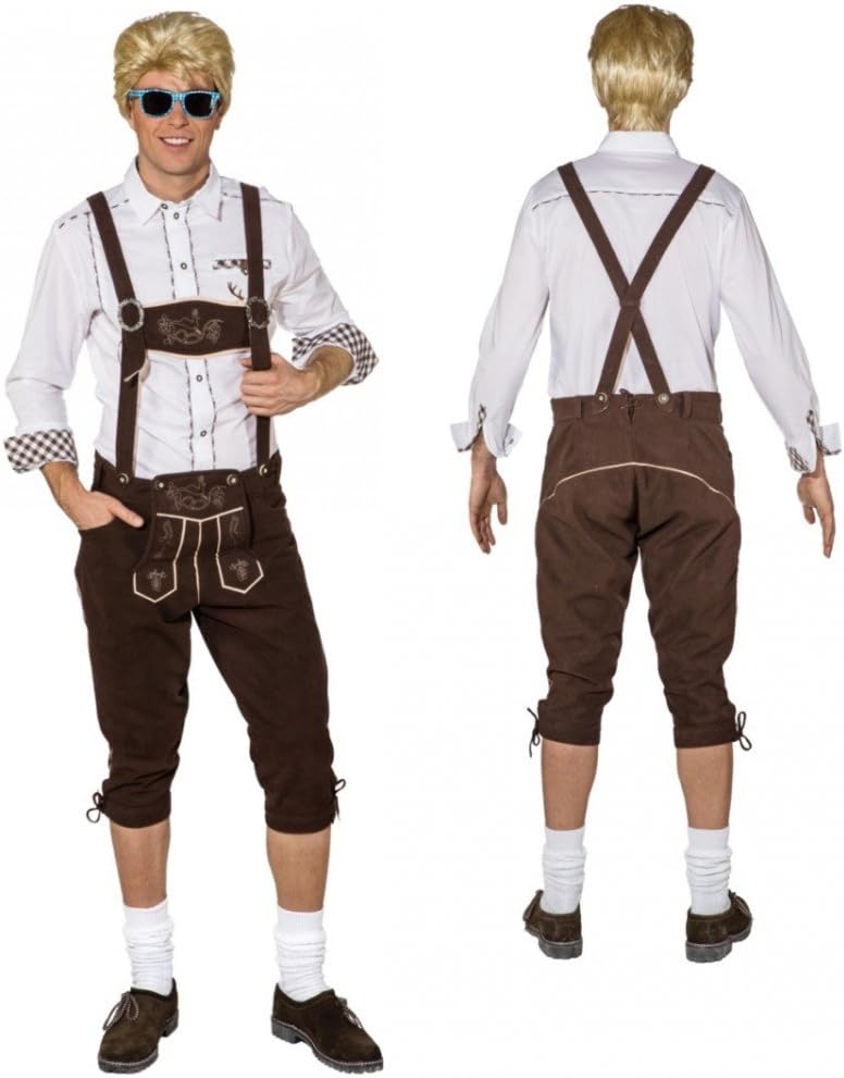 Trachtenhose knielang Gr. 48 - 60 Latzhose braun Oktoberfest Bayern Hose (56)
