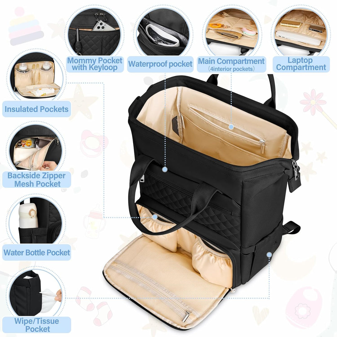 RAINSMORE Baby Wickelrucksack Gross mit Mobiler Wickelauflage Multifunktions Wickeltasche Kinderwage