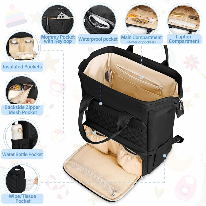 RAINSMORE Baby Wickelrucksack Gross mit Mobiler Wickelauflage Multifunktions Wickeltasche Kinderwage