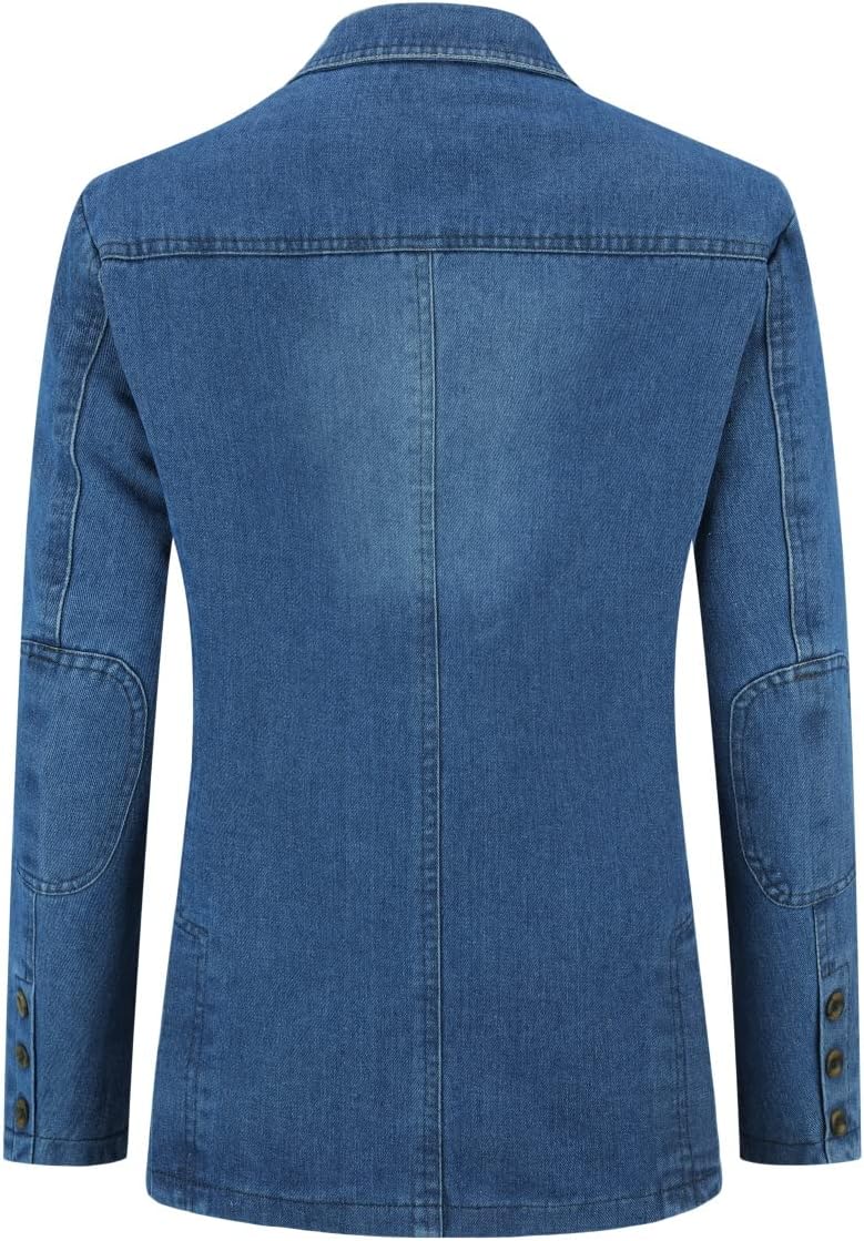 YOUTHUP Herren Jeans Sakko Slim Fit Denim Blazer mit Taschen Sportliche Anzugjacke Casual Freizeit X