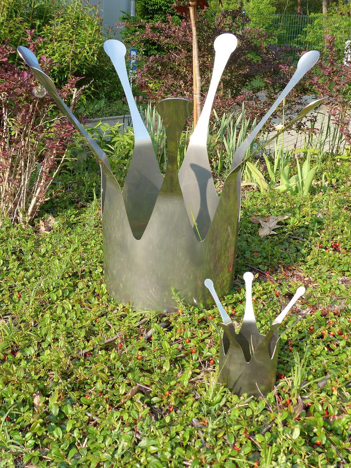 ARTTEC Design Krone, Übertopf, Pflanzkübel (Edelstahl-Deko) (Ø30 x H 60 cm), Ø30 x H 60 cm