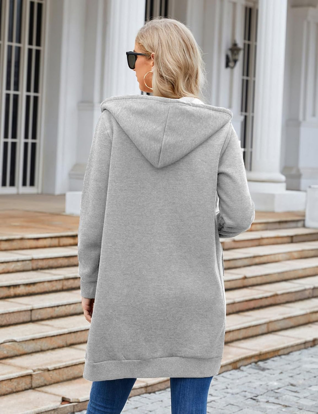 RITOSTA Damen Hoodie Fleecejacke Kapuzenjacke mit Zip Winterjacke Lang Sweatjacke Warme Plüschjacke