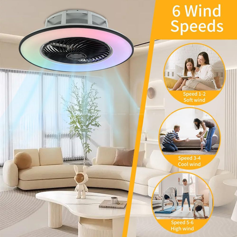 TRUYOK Silent Fan RGB Deckenleuchte 5600Lumen Musik Bluetooth Lautsprecher Deckenventilator mit Bele