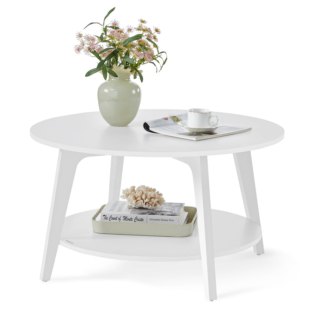 VASAGLE Couchtisch rund, Wohnzimmertisch 2 Ebenen, Kaffeetisch für Wohnzimmer, 80 cm d, 45 cm H, ein