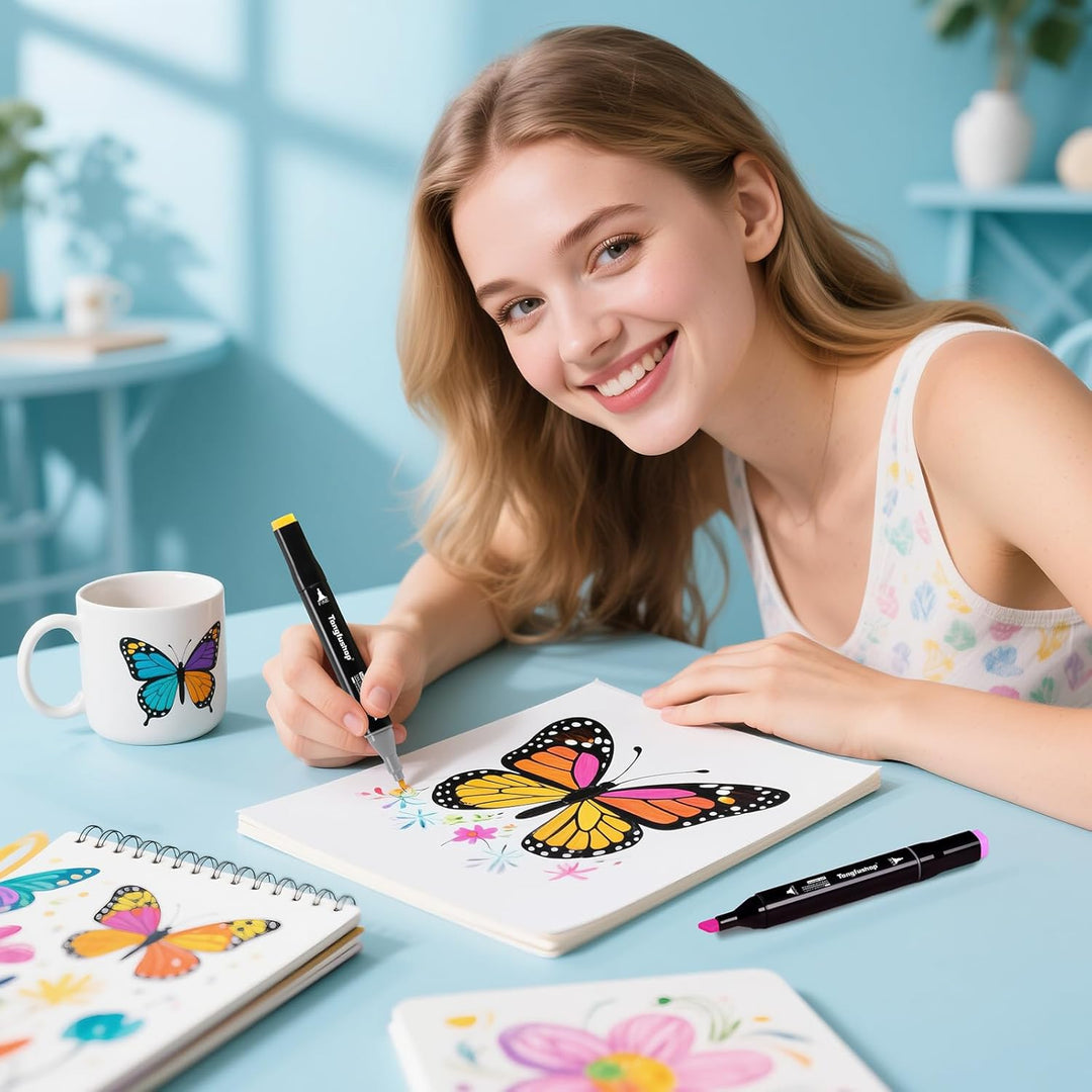 Tongfushop 100+2 Filzstifte, Twin Marker, Marker Set für Studenten Manga Design und Zeichnen Skizzie