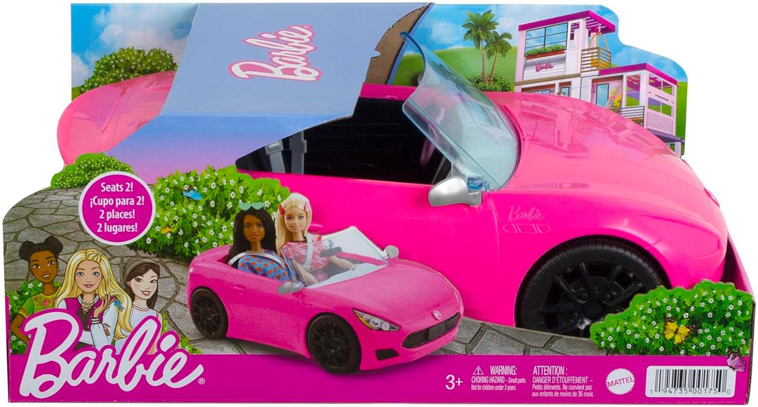 Barbie HBT92 - Cabrio-Fahrzeug, pink mit rollenden Rädern und realistischen Details, 2-Sitzer, Spiel