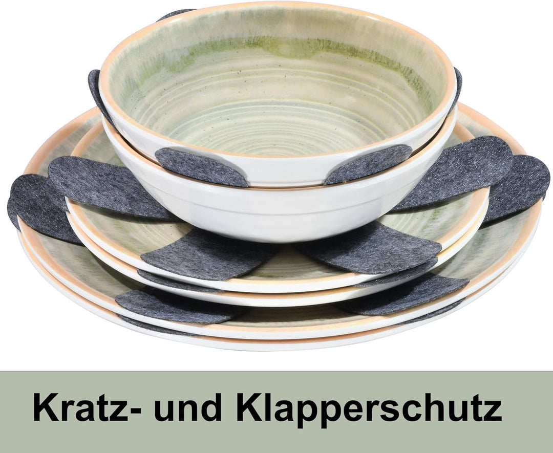 Melamin Geschirr Set Smaragd Grün für 2 Personen - Steingutoptik Spülmaschinengeeignet Essgeschirr C