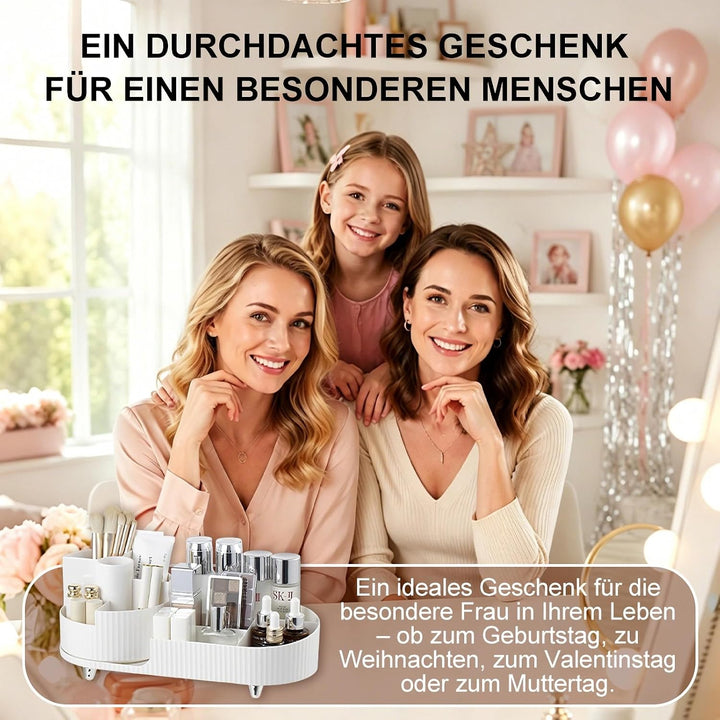 Make up Organizer 360° Drehbar, Grosser Bad Kosmetik Organizer mit Aufbewahrungsbox für Schminktisch