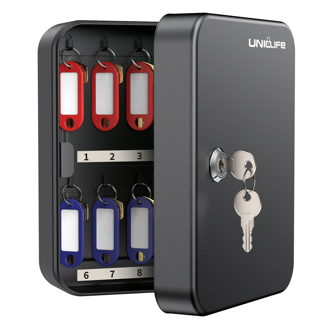 Uniclife Schlüsselschrank mit 20 Positionen, mit Schlüsselschloss, Wandmontage, schwarz, Sicherheits