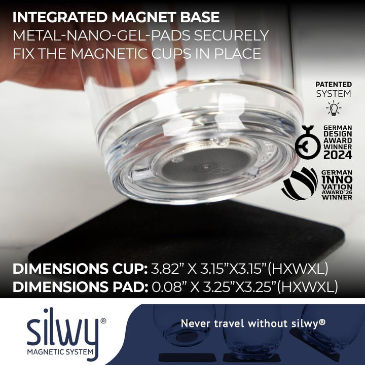 Silwy Magnetglas 250 ml mit Untersetzer 2er-Set transparent