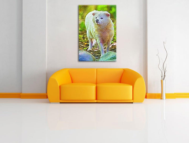 niedlicher Polarfuchs Deluxe Format: 100x70 cm auf Leinwand, XXL riesige Bilder fertig gerahmt mit K