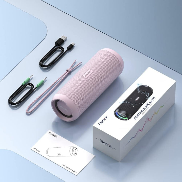 RIENOK Bluetooth Lautsprecher mit Licht Bluetooth 5.3 Musikbox Bass Kabellos Box mit IPX7 wasserdich
