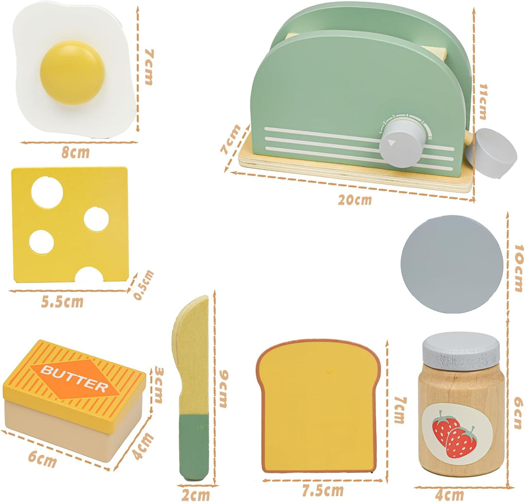 Hölzernes Küchenspielzeug, Hyacinthy hölzerner Toaster mit Holzbrot und Butter, Spielküche für Kinde