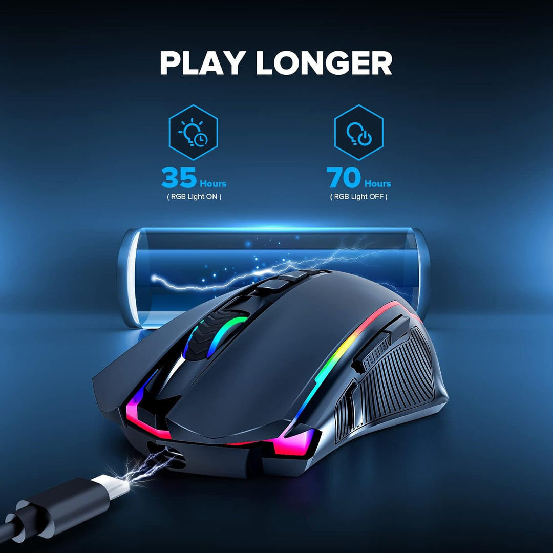 Redragon Gaming Maus Kabellose, RGB Wiederaufladbare Maus Gaming mit 9 Macro Editing Programmierbare