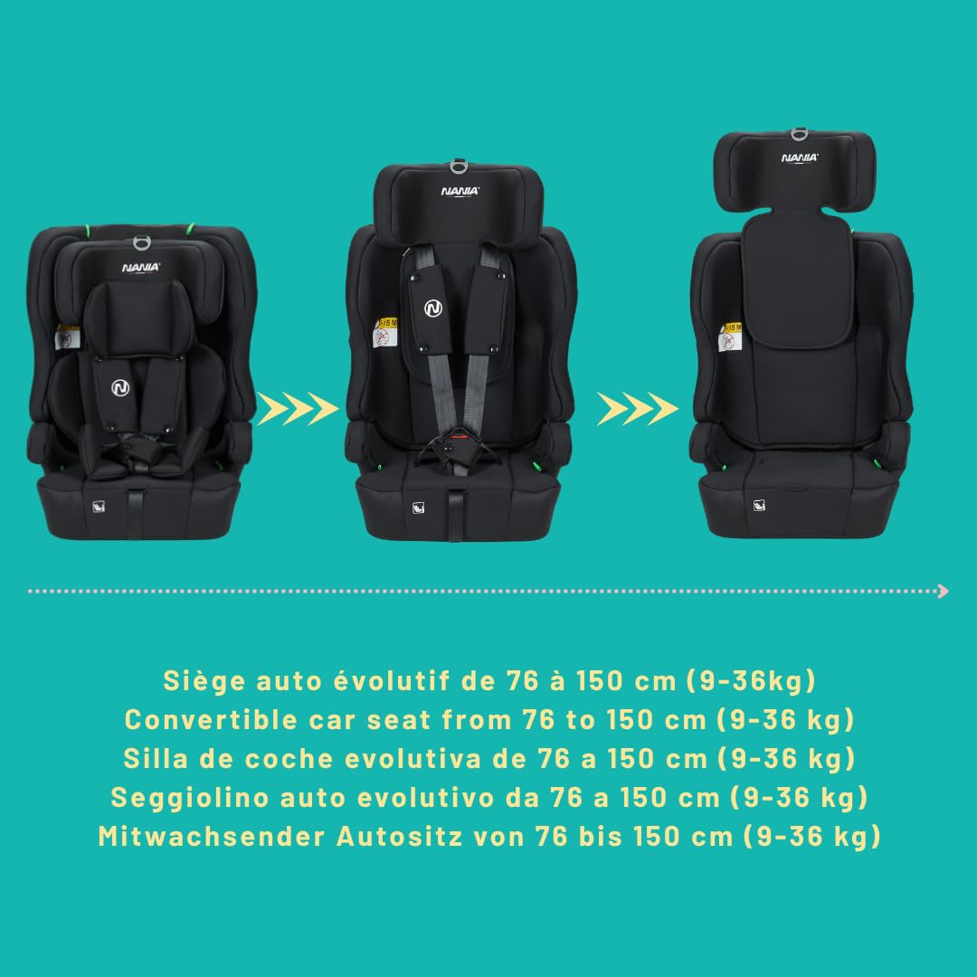 Nania Kinderautositz Isofix Lima I-size 76-150 cm – Gruppe 1/2/3 von 9 bis 36 kg, 15 Monate bis 12 J