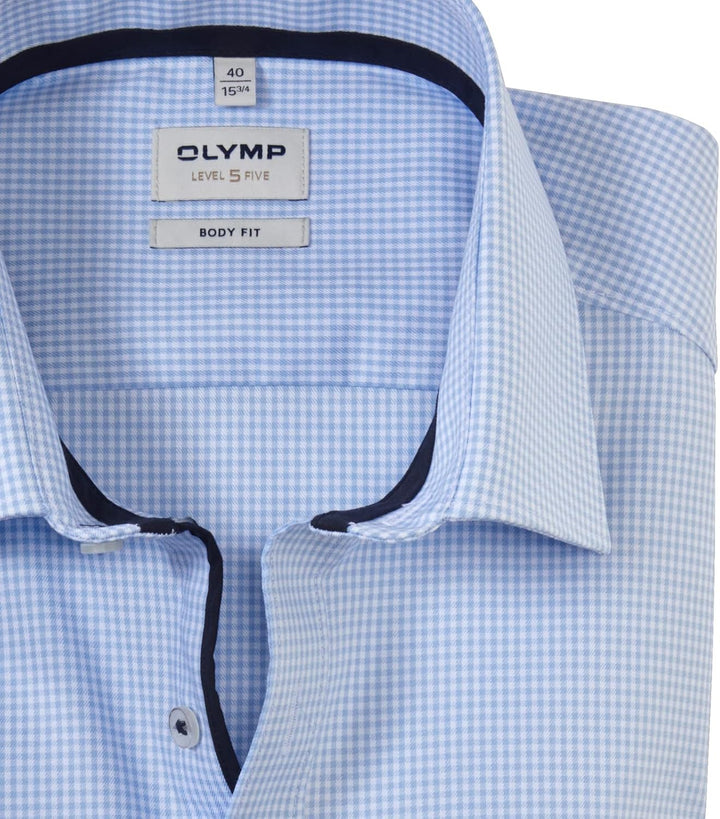 OLYMP Herren Businesshemd Langarm Level Five,Vichy Karo,Body fit,New York Kent-2 38 Hellblau, 38 Hel