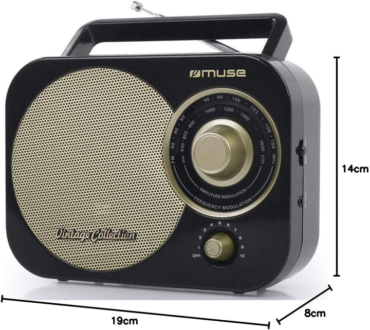 Muse Nostalgie Retro Radio mit UKW- und MW Tuner, Teleskopantenne, tragbar für Netz- und Batteriebet