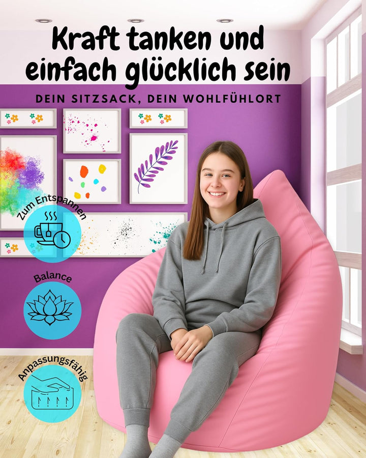 PATCH HOME Sitzsack Tropfenform mit Reissverschluss Nachfüllbar - für In & Outdoor - mit Styropor Fü