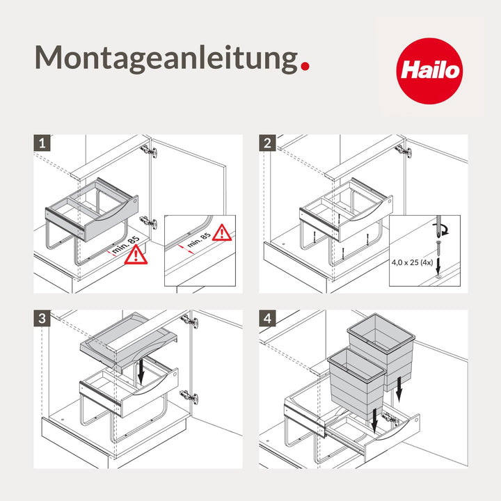 Hailo Abfallsammler 3644901 | 2fach Raumspar Tandem | 18 + 12L Inneneimer | ab 50 cm breiten Untersc