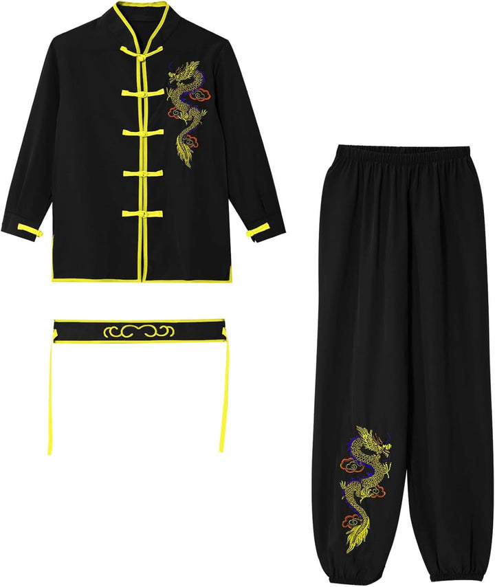 Mufeng Kinder Jungen Tai Chi Uniform Langarm Kung Fu Shirt mit Wushu Hose Chinesisch Kung Fu Wing Ch