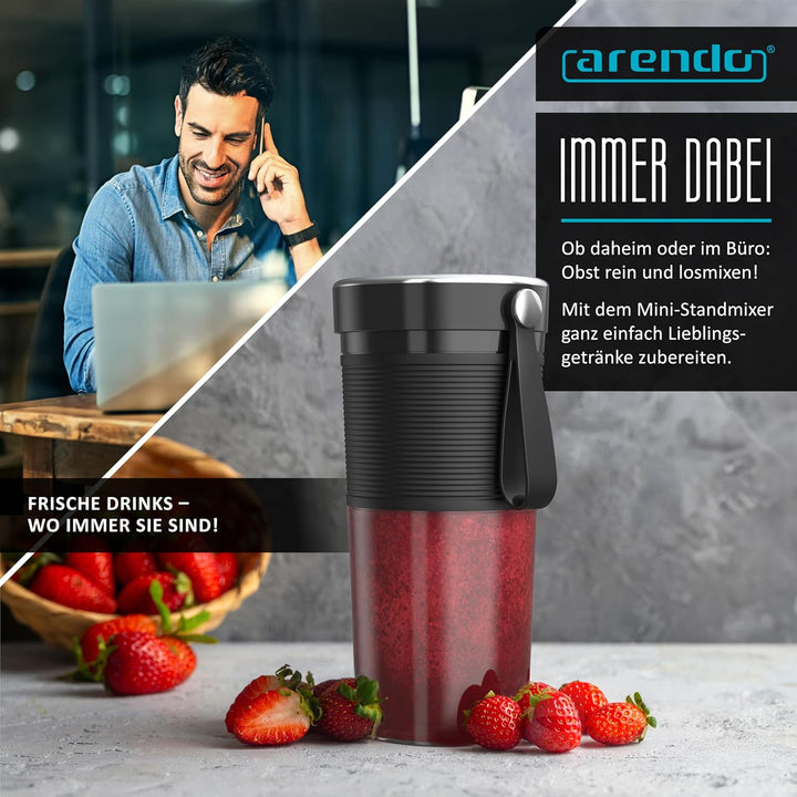 Arendo - tragbarer kabelloser Mixer 350 ml – Standmixer - Smoothie Maker to GO – mit Akku - BPA frei