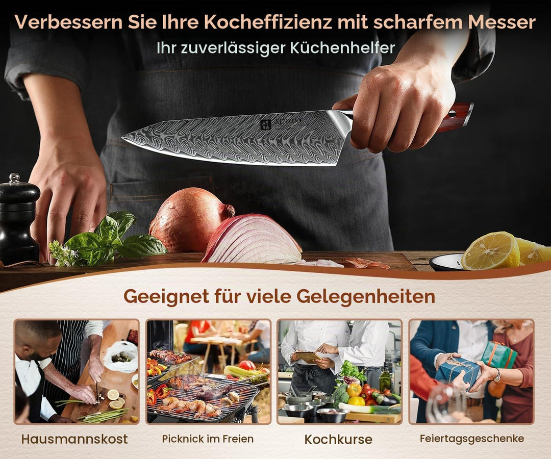 XINZUO Damaststahl Kochmesser, 21cm Kiritsuke Chefmesser Profi geschmiedet Kochmesser, Scharfe Kling