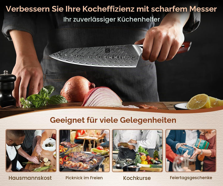 XINZUO Damaststahl Kochmesser, 21cm Kiritsuke Chefmesser Profi geschmiedet Kochmesser, Scharfe Kling