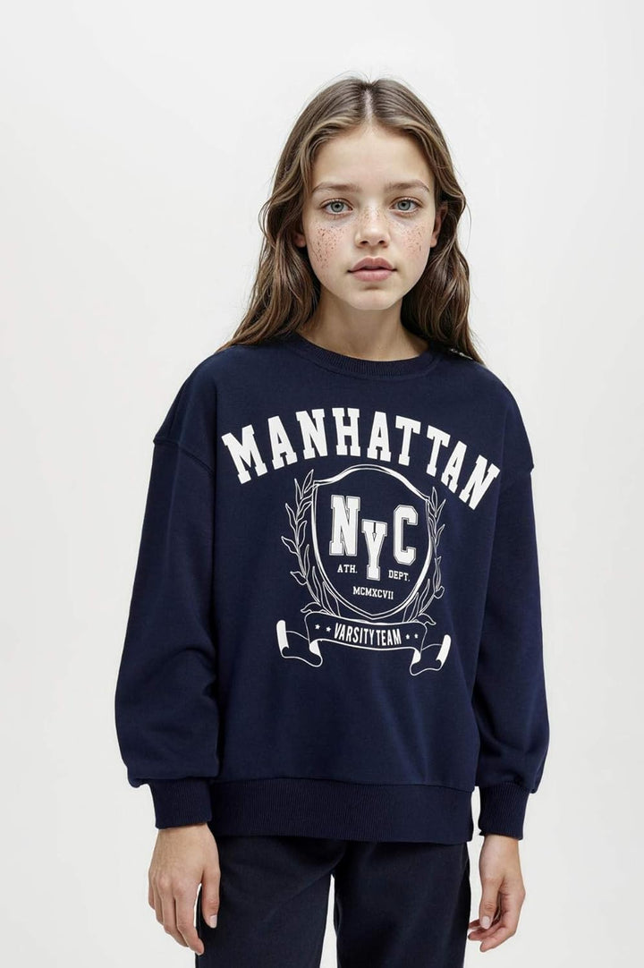 DeFacto Girl Regular Fit Langarm Gestricktes Kapuzen-Sweatshirt für Mädchen 9-10 Jahre Navy, 9-10 Ja