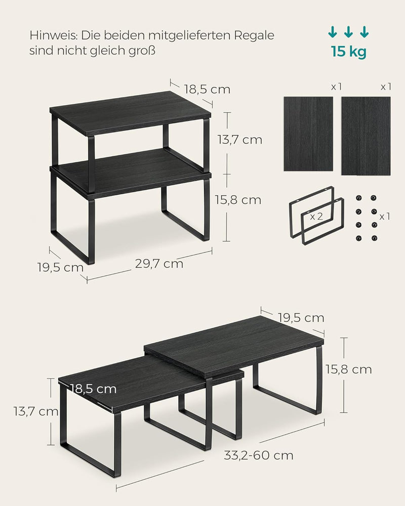 SONGMICS Gewürzregal, 2er Set Küchen-Organizer, Küchenregal, Schrank-Organizer Küche, erweiterbar, k