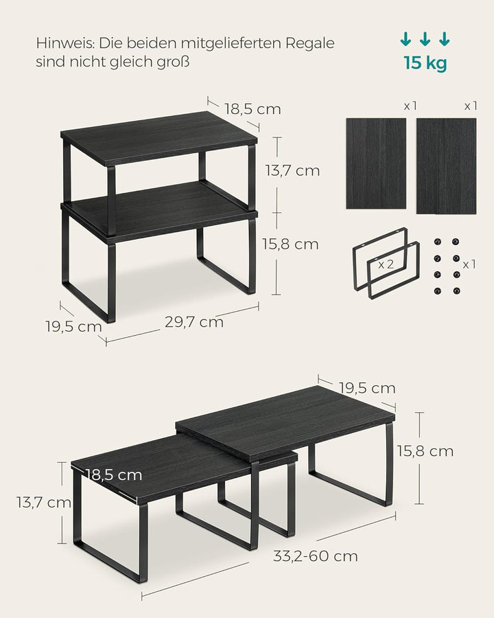 SONGMICS Gewürzregal, 4er Set, Küchenregal, Küchen-Organizer, erweiterbar, Gewürzhalter, stapelbar,