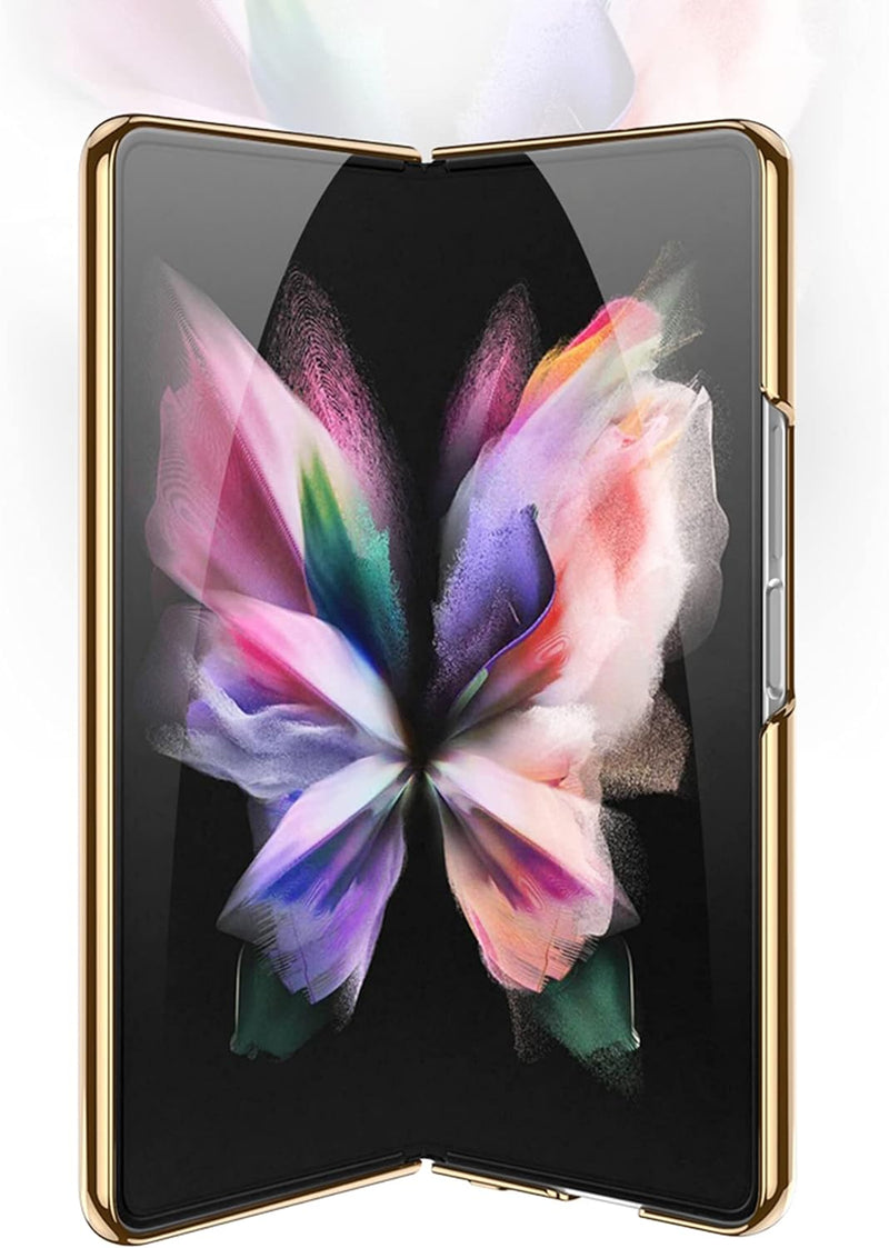 COQUE Galaxy Z Fold 3 5G Hülle,ultradünnes 9H Glas glänzend lackierte Handyhülle,Faltbare Handyhülle