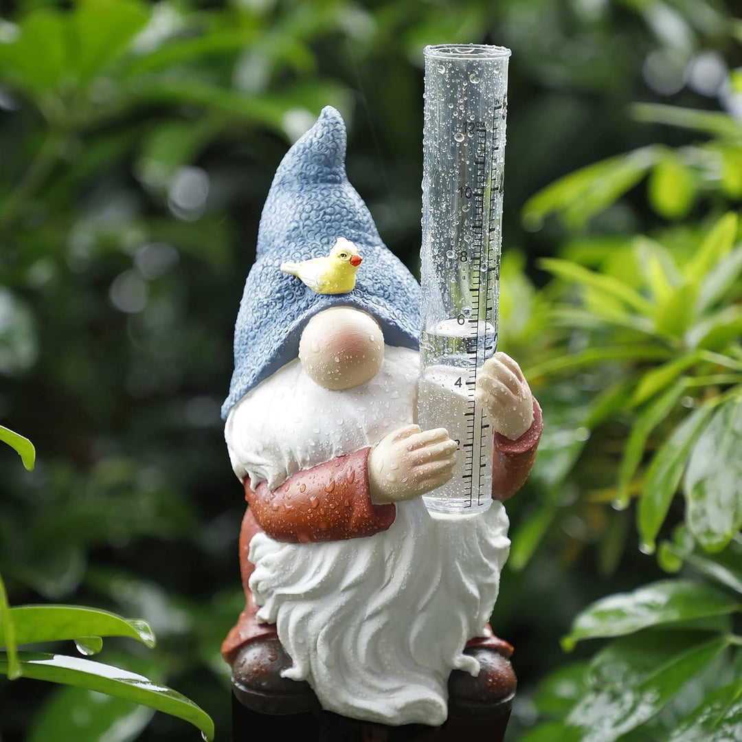 FORUP Zwerg Regenmesser aus Harz, Gartenzwerg mit einem Regenmesser aus Kunststoff, handbemalt, Wich