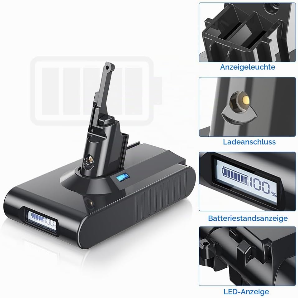 8000mAh/8.0Ah Ersatzakku für Dyson V8 Akku Li-Ionen Batterie für Dyson V8 Animal Absolute Fluffy Mot