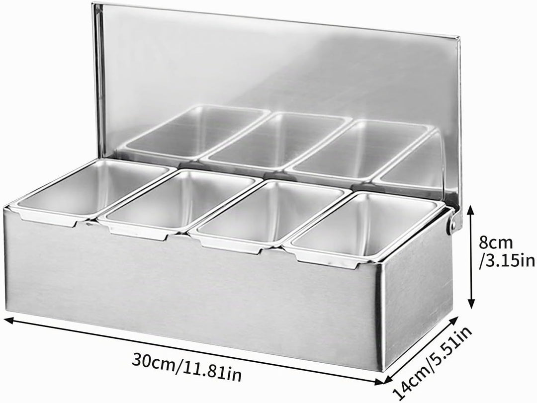 Multi Zutatenbehälter, Edelstahl Behälter Beilagenbehälter mit Deckel, Bar Cocktail Zutatenbehälter