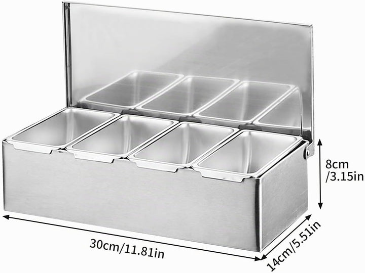 Multi Zutatenbehälter, Edelstahl Behälter Beilagenbehälter mit Deckel, Bar Cocktail Zutatenbehälter