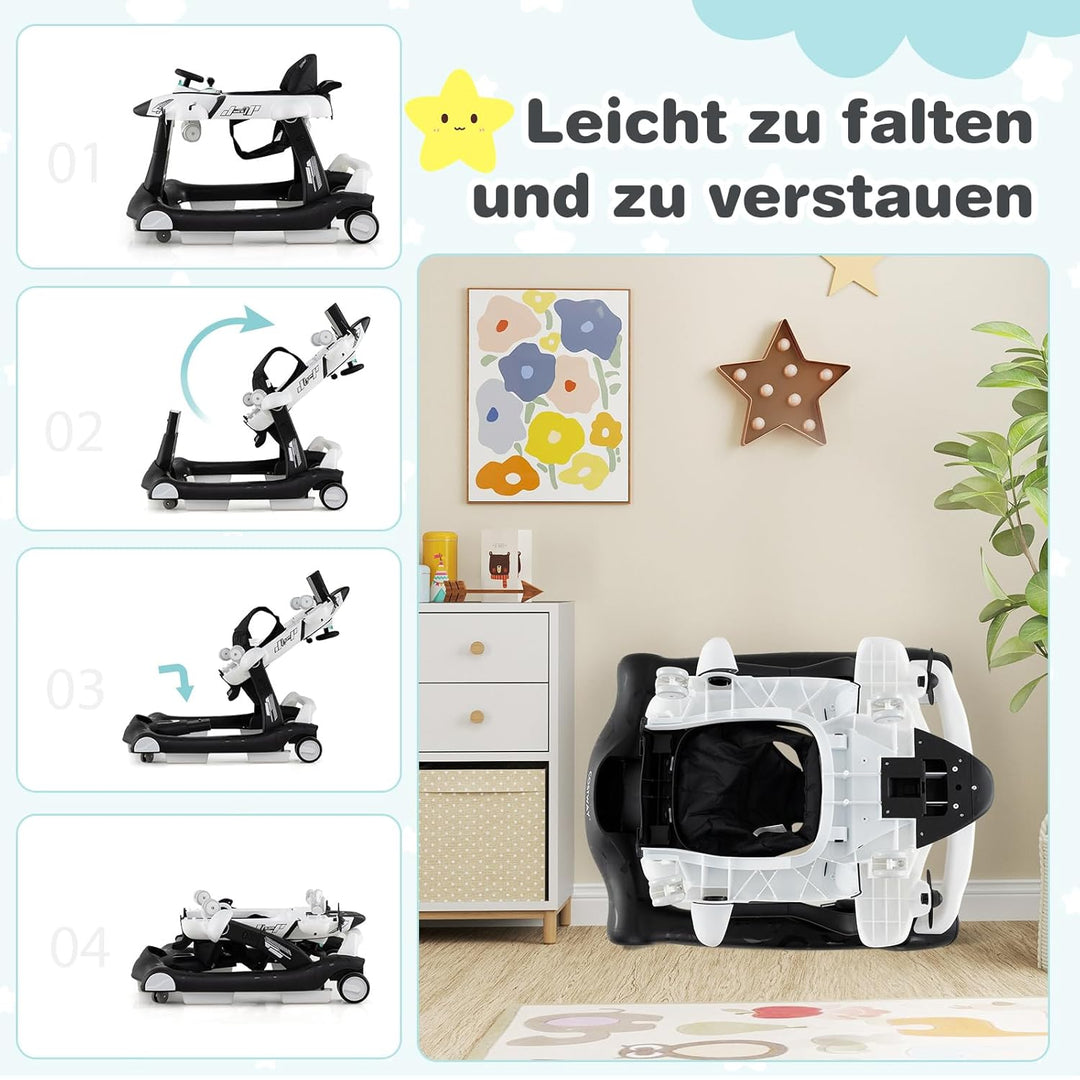 GOPLUS 6 in 1 Lauflernhilfe, Lauflernwagen mit einstellbarer Geschwindigkeit & 3 Höhen, Esstablett,