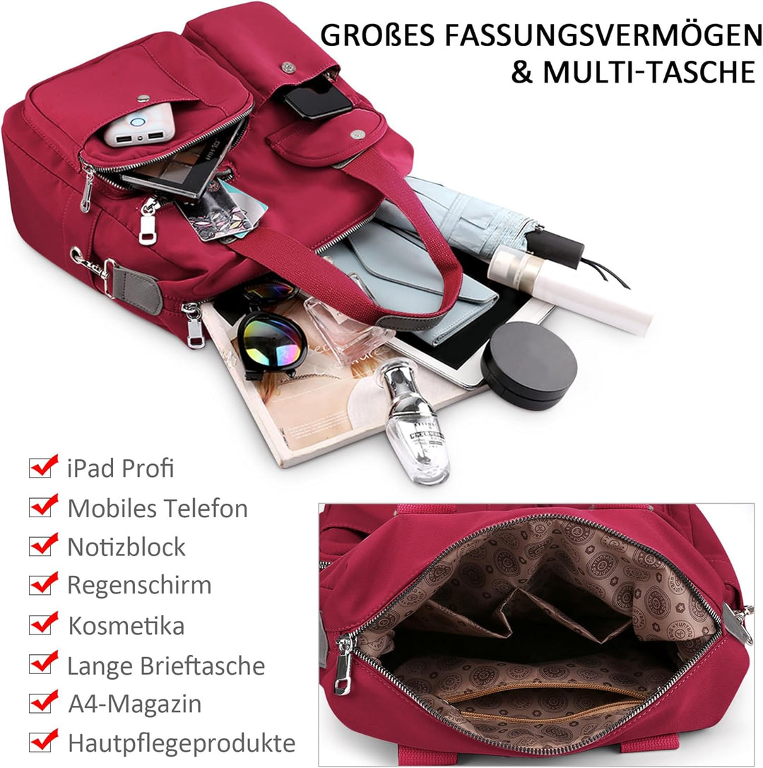 Damen Handtasche Gross, Wasserabweisende Schultertasche Umhängetasche mit Vielen Fächern, Leichte Sh