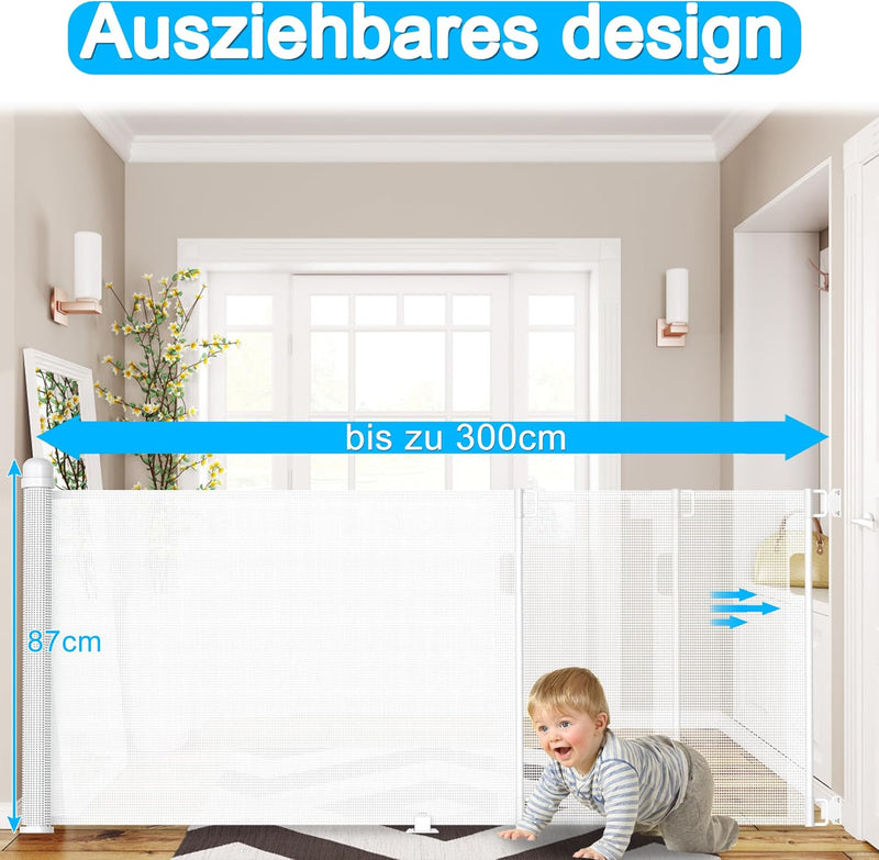 YRHome Türschutzgitter Ausziehbar 0-300cm Baby Treppenschutzgitter Treppenschutzrollo Roll für Babys