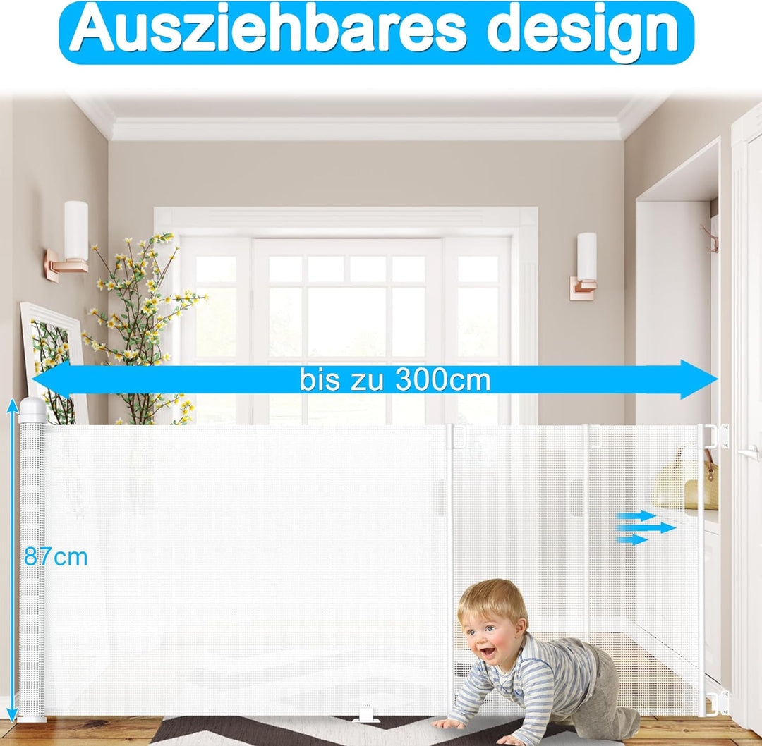 YUENFONG Treppenschutzgitter Ausziehbar Türschutzgitter, 0-300 cm Absperrgitter Schutzgitter Baby Ki