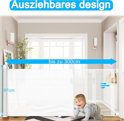 UISEBRT Türschutzgitter Roll Treppenschutzgitter Ausziehbar 0-300cm Absperrgitter Hund Türgitter für