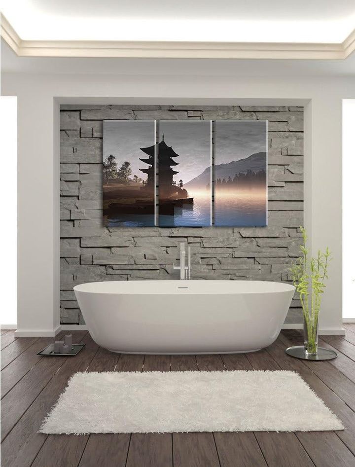 Pixxprint Chinesisches Haus B&W Detail 3-Teiler Leinwandbild 120x80 Bild auf Leinwand