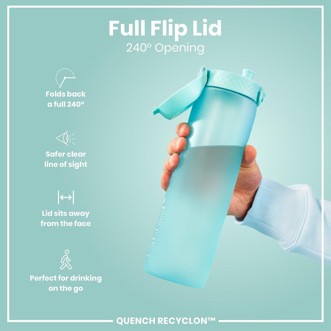ion8 1 Liter Trinkflasche mit Zeitmarkierungen, Auslaufsicher, Einhandöffnung, Sichere Verriegelung,