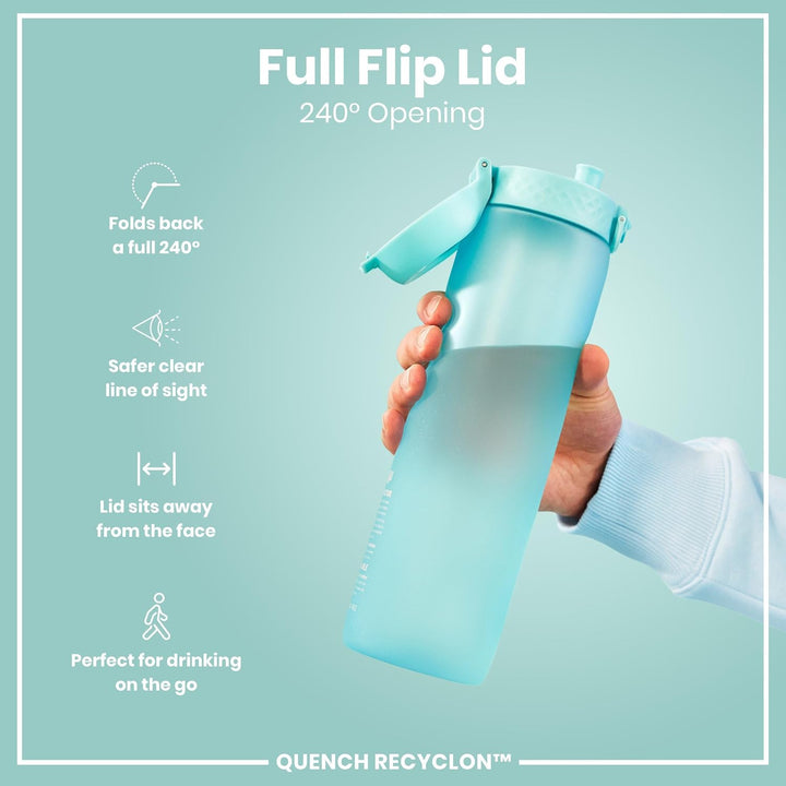 ion8 1 Liter Trinkflasche mit Zeitmarkierungen, Auslaufsicher, Einhandöffnung, Sichere Verriegelung,