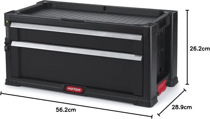 KETER Aufsatz mit 2 Schubladen für Werkzeugwagen, Modul, schwarz, 56,2 x 28,9 x 26,2 cm Modul 2 Schu