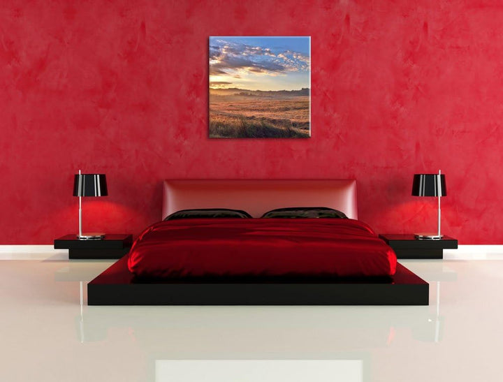Getreidefeld im Abendlicht, Format: 70x70 auf Leinwand, XXL riesige Bilder fertig gerahmt mit Keilra
