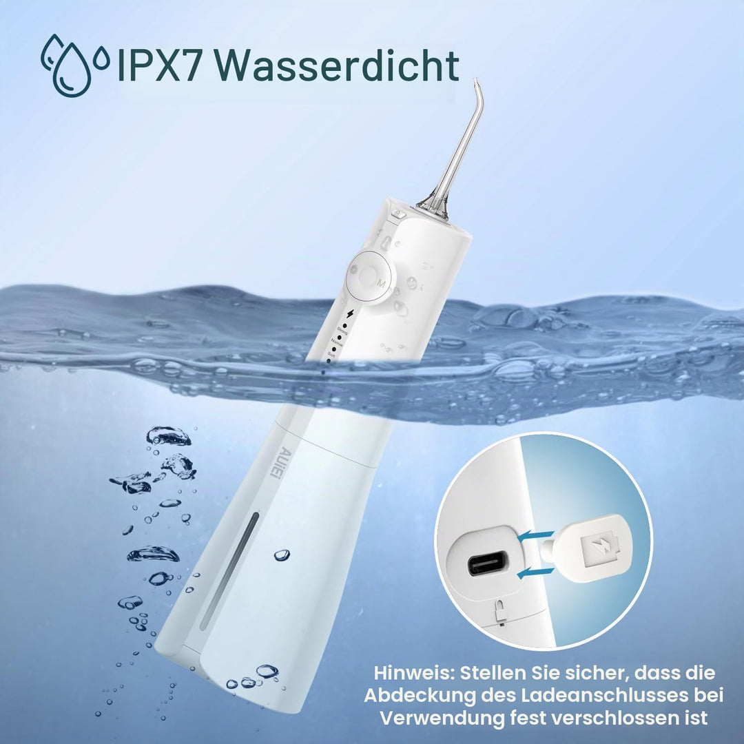 Munddusche, tragbar, Wasserfloss, Munddusche 5 Modi und 8 Düsen, Tank 300 ml, USB aufgeladen, wasser